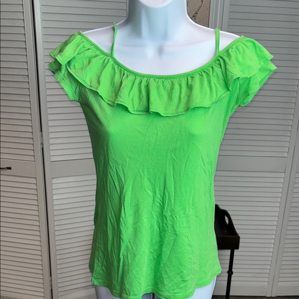 Zara Green Ruffled Off-Shoulder Top